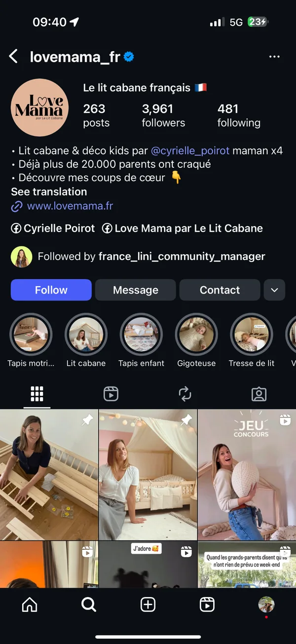 Compte Instagram Love Mama avant la mission