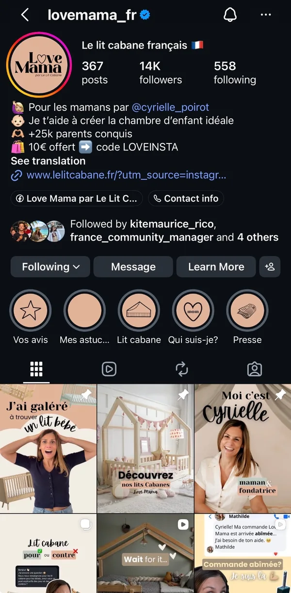 Compte Instagram Love Mama après 5 mois de mission