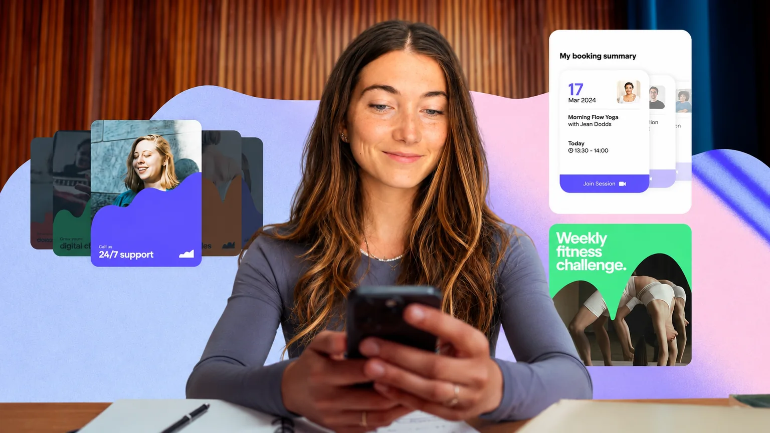 Consultante marketing digital gérant réseaux sociaux et campagnes depuis son smartphone